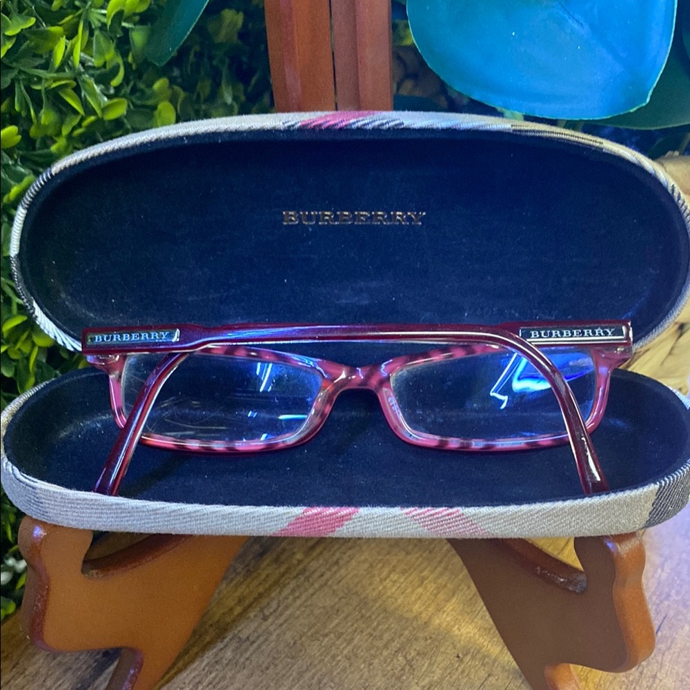 Burberry Rectangular Eyeglasses Red Clear Silver … - image 4